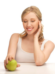 woman with green apple