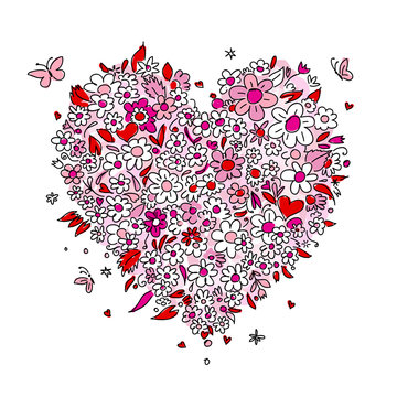 Sketch of floral heart shape for your design