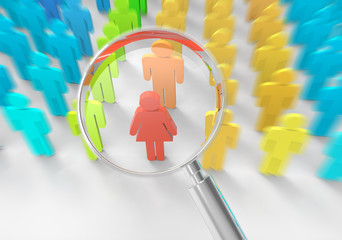 Woman Searching with Magnifying Glass - obrazy, fototapety, plakaty