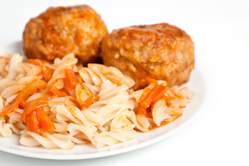 Meat rissoles and pasta