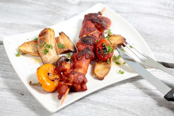 Putenspiess und Kräuterseitling vom Grill