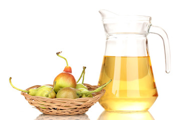duchess drink with pears in basket isolated on white.