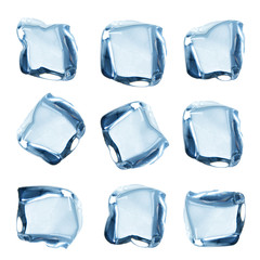 Ice cubes collection over white