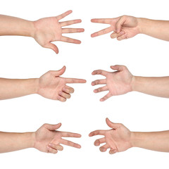 Set of gesturing hands isolated on white background
