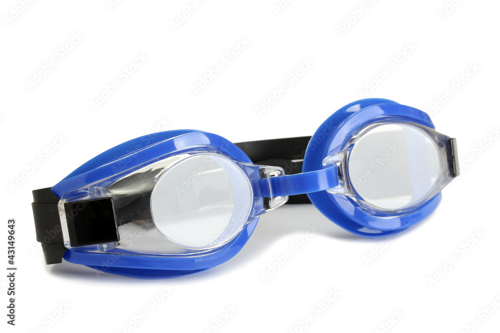 Wall mural blue swim goggles isolated on white.