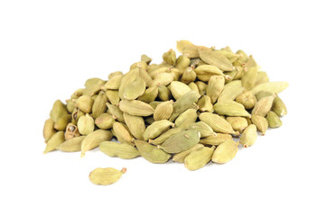 Green Cardamom (Cardamon) Pods Isolated on White Background