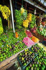Many tropical fruits in outdoor market