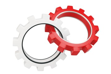 3d red and white metallic gears