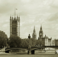 London skyline, Westminster Palace, Big Ben and Victoria Tower - obrazy, fototapety, plakaty