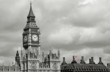 Crédence de cuisine en verre imprimé Rouge, noir, blanc Horizon de Londres, Palais de Westminster, Big Ben et Victoria Tower