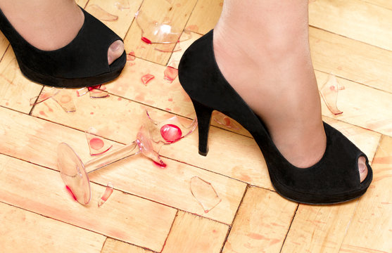 Women Shoes Walking On Broken Glass