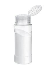 Salt in the salt shaker on white background