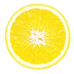 Fotobehang Plakjes fruit Schijfje citroen op witte achtergrond