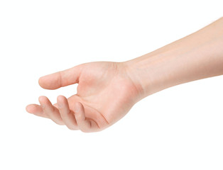 Empty open male hand on white background