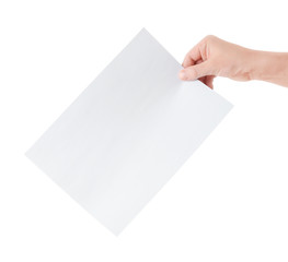 blank paper sheet in hand