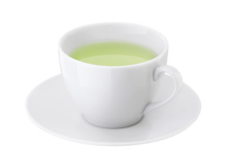 Cup of green tea on a white background