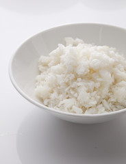 White long grain rice on in a white bowl