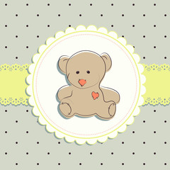 Blue greeting card with teddy bear