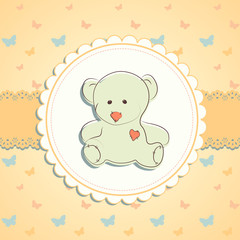 Pink greeting card with teddy bear