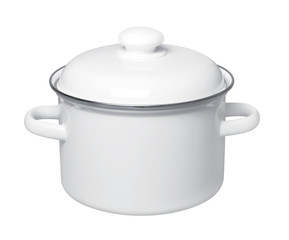 Enameled Saucepan on white background