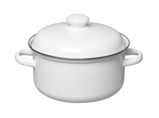 Enameled Saucepan on white background