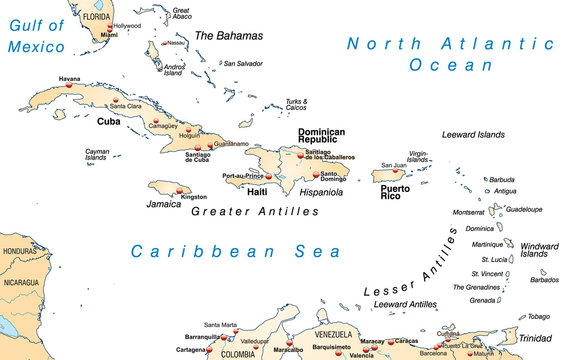 Übersichtskarte der Bahamas und Antillen
