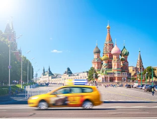 Vlies Fototapete Moskau Roter Platz mit Kreml und Basilius-Kathedrale, Moskau, Russland.