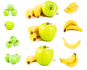set of bananas and apples isolated