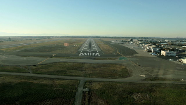 Aerial view of an a plane landing
