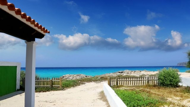 Formentera turquoise beach white sand and blue summer sky