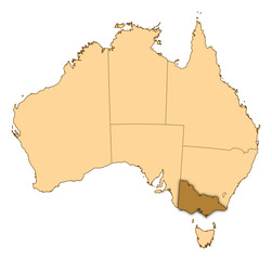 Map of Australia, Victoria highlighted