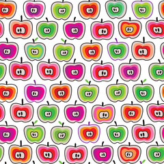 Seamless cute retro apple fruit pattern background  in vector