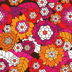 Seamless retro flower pattern background in vector - 43171428