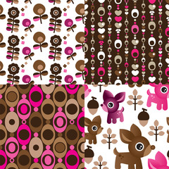 Seamless retro reindeer flower pattern background in vector - 43171431