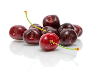 ripe cherry closeup on white background