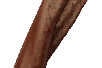 close-up view of flowing chocolate from side
