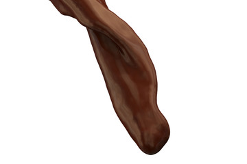 close-up view of flowing chocolate from below