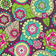 Seamless summer doodle flowers background pattern in vector - 43173227