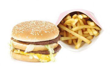 Double cheeseburger and french fries