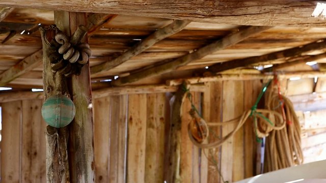 Balearic islands fisher boat wooden sunroof house