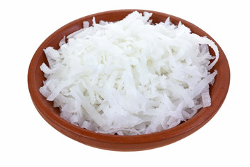 Shredded coconut in bowl