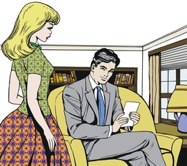 Illustration avec un couple au bureau