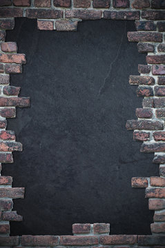 brick stone wall with dark text space