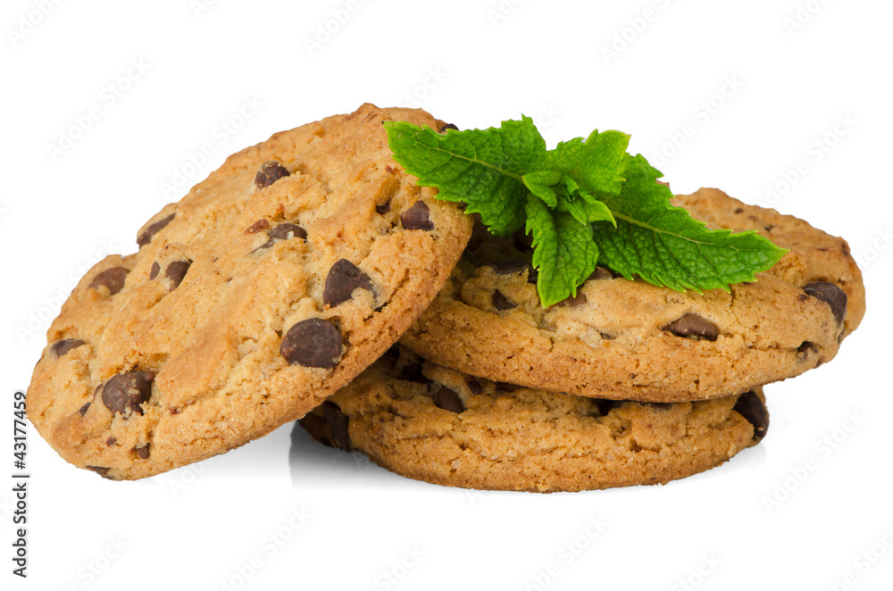 Wall mural chocolate cookies with mint leaves