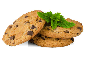 Chocolate cookies with mint leaves