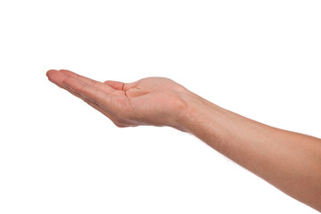 Open palm hand gesture of male hand