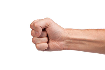 Males hand with a clenched fist isolated
