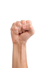 Males hand with a clenched fist isolated