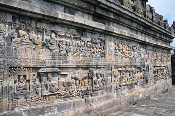 Reliefs of Borobudur temple in Java Indonesia