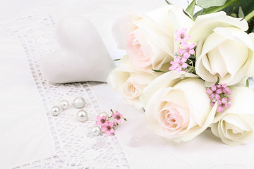 White roses with heart and perls